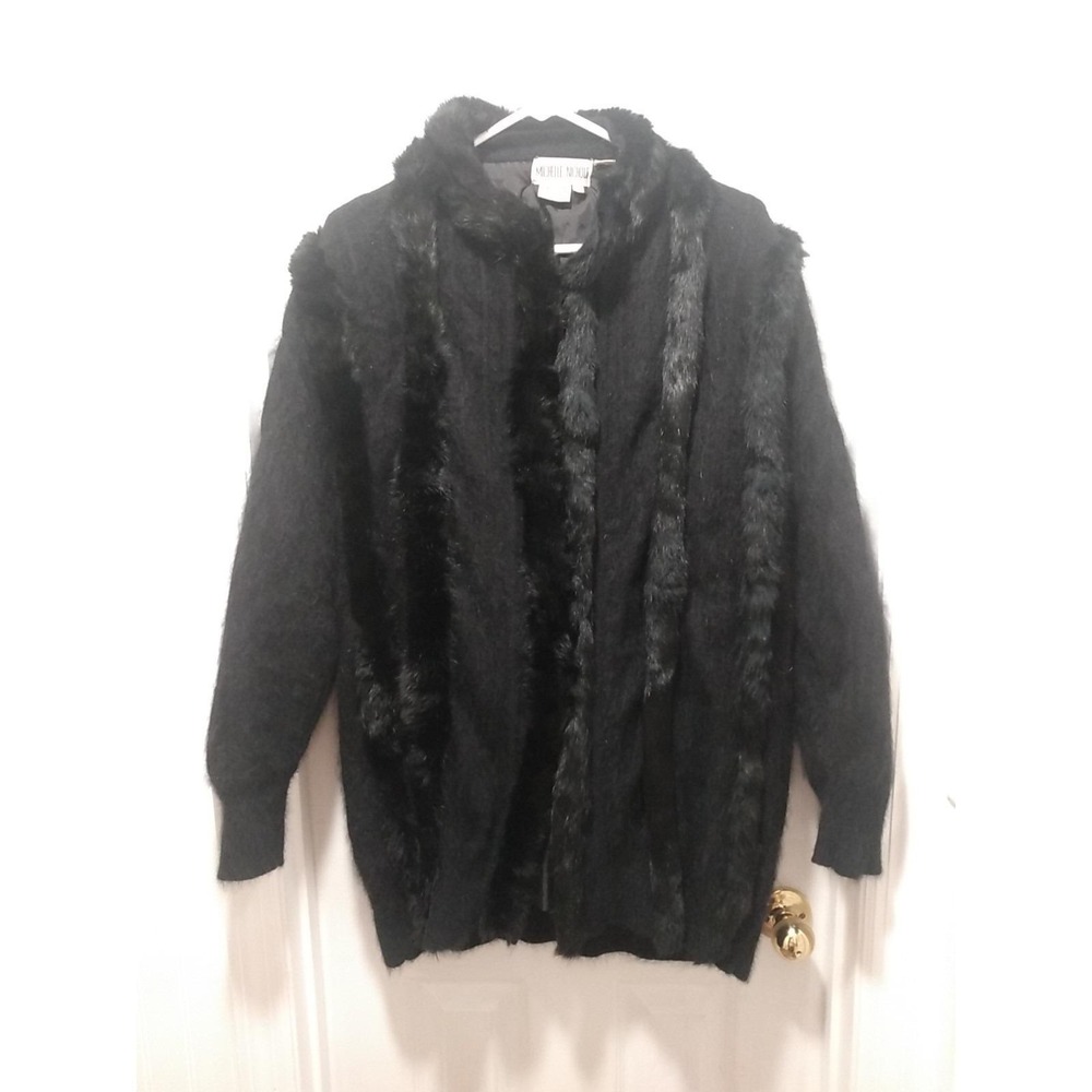 Vintage Michelle Nichole Black Angora Sweater Jacket Size XL Old Money Rabbit